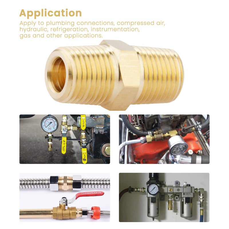 KOOTANS 1/8 NPT x 1/8 NPT Male Solid Brass Hex Nipples, Heavy Brass Pipe Adapter Fittings Equal Nipples Connectors 4Pieces - Image 4